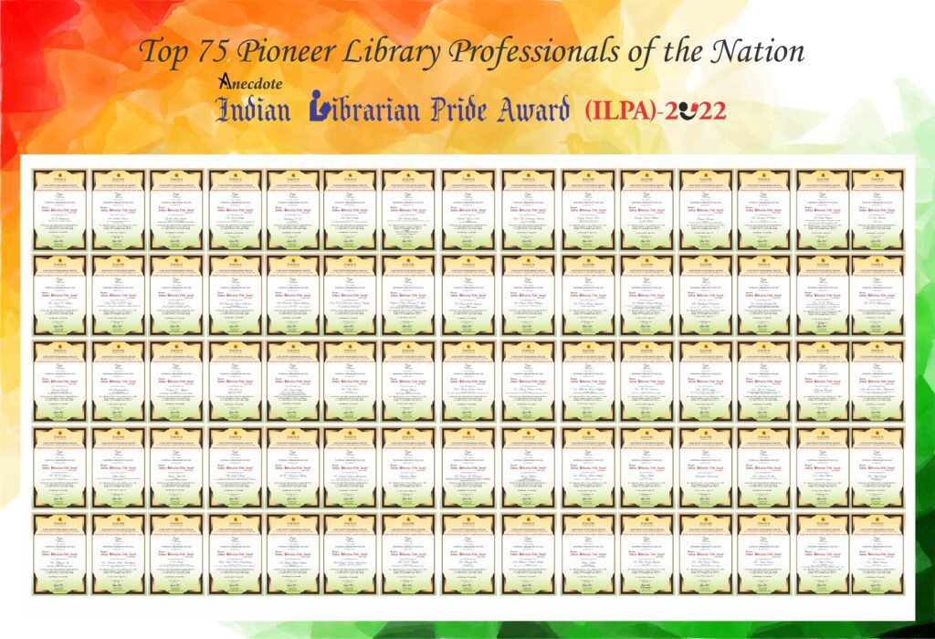 collage India’s Emerging ANECDOTE Publishing House honored 'Top 75 Librarians’ Professional of India